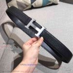 AAA Clone Hermes Black Leather Belt Price - Silver H Buckle